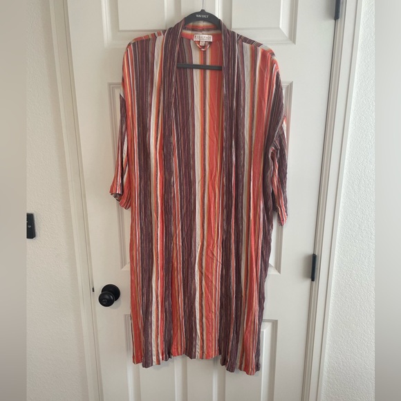 PJ Salvage Metal Slow Jams Open Striped Kimono Cardigan Swim Cover - Picture 3 of 9